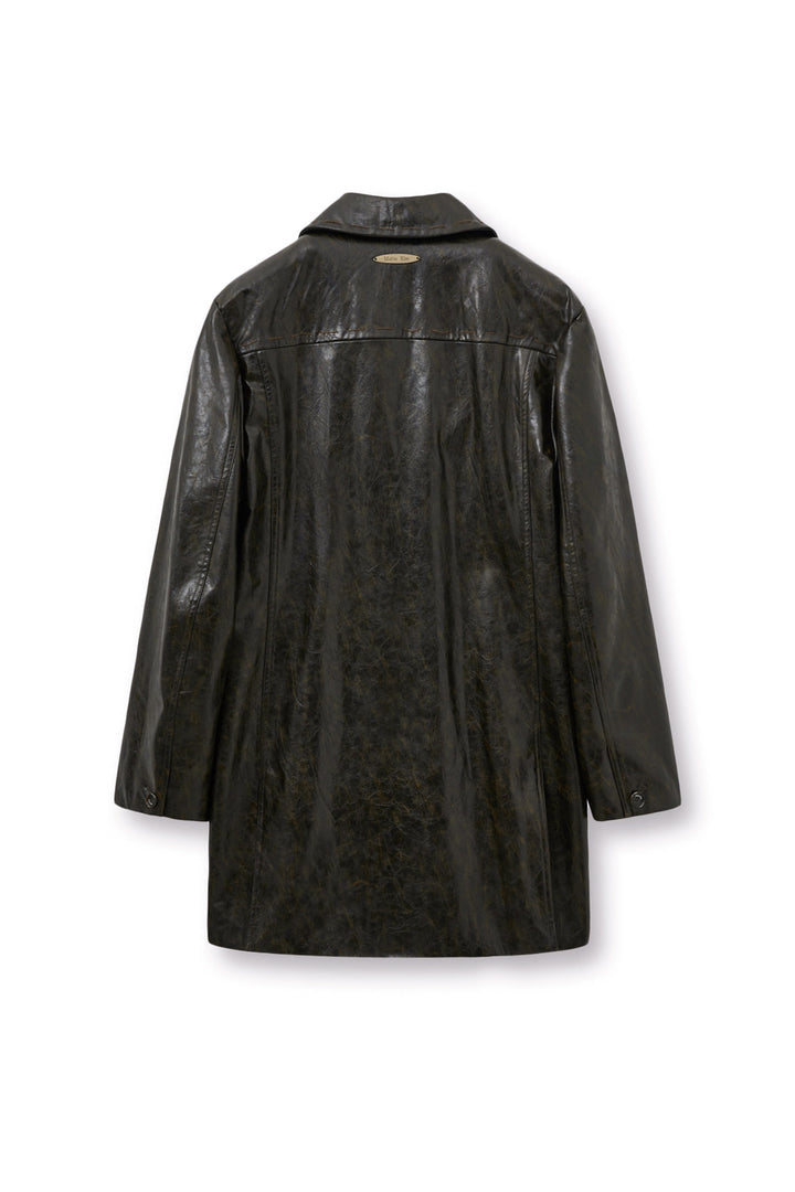 Matin Kim Faux Leather Half Double Jacket — Brown