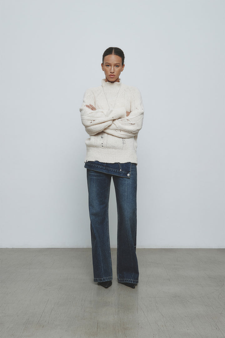 KIMMATIN Oversize Highneck Volume Pullover — Ivory