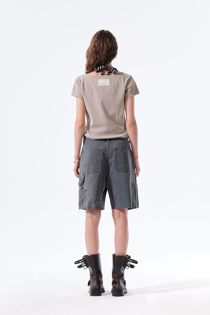 Matin Kim Pocket Point Slim Fit Top — Beige