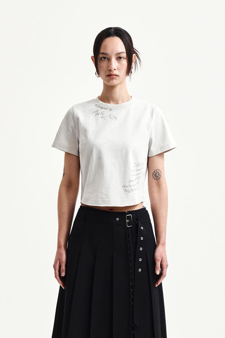 Matin Kim Graffiti Round Hem Crop Top — Cream