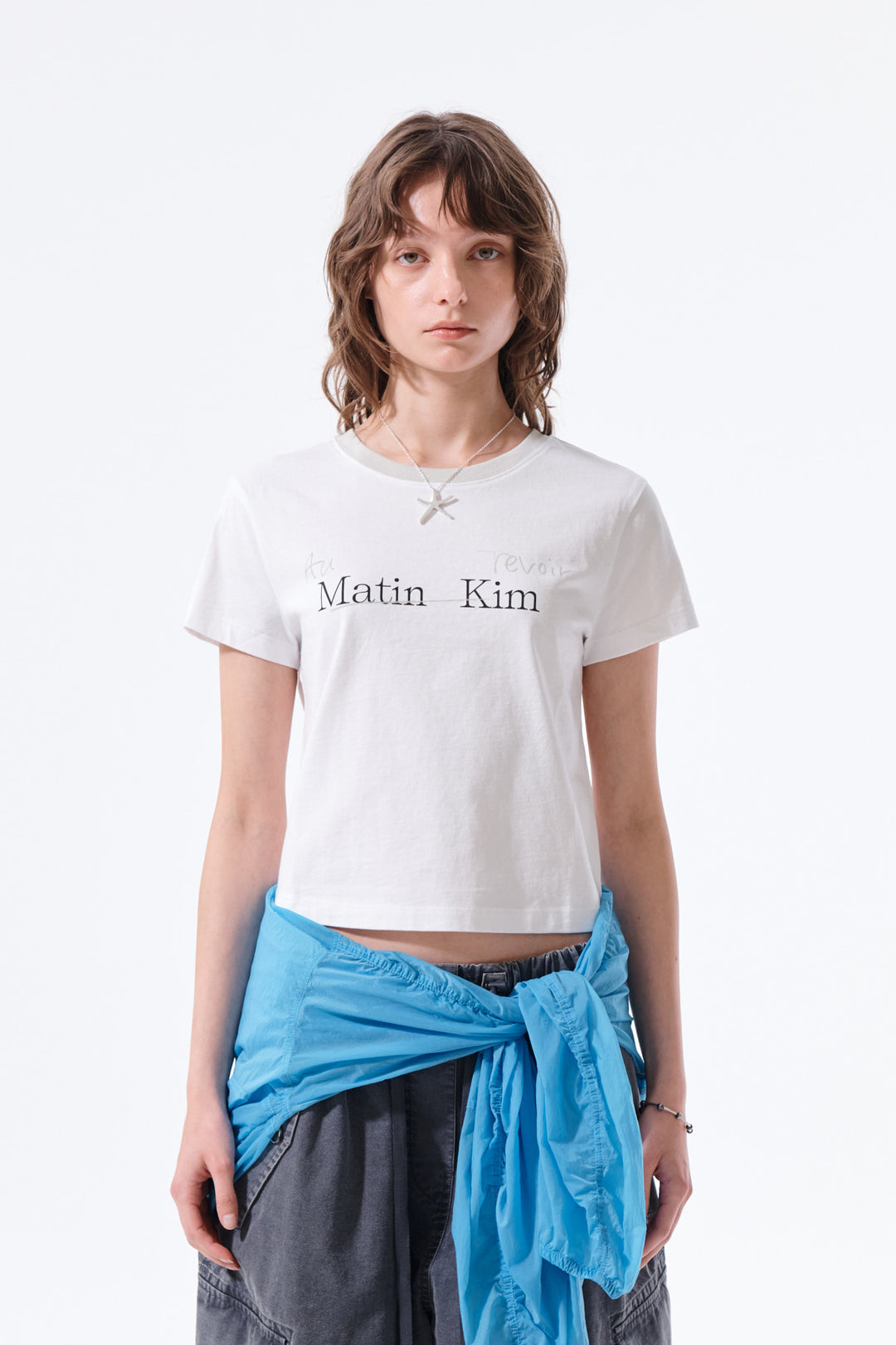 Matin Kim Tonal Rib Logo Crop Top — White