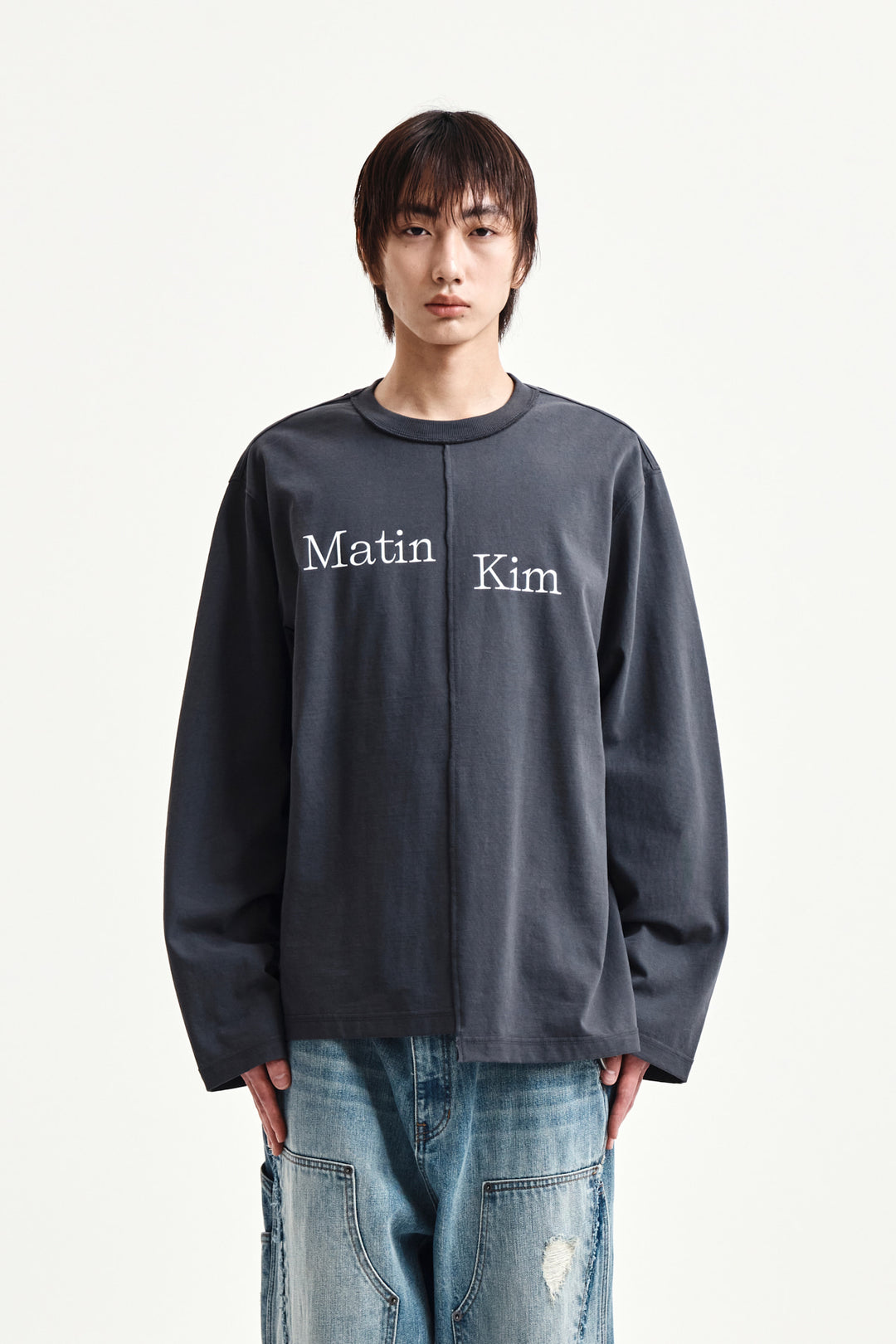 Matin Kim Asymmetric Logo Top — Charcoal