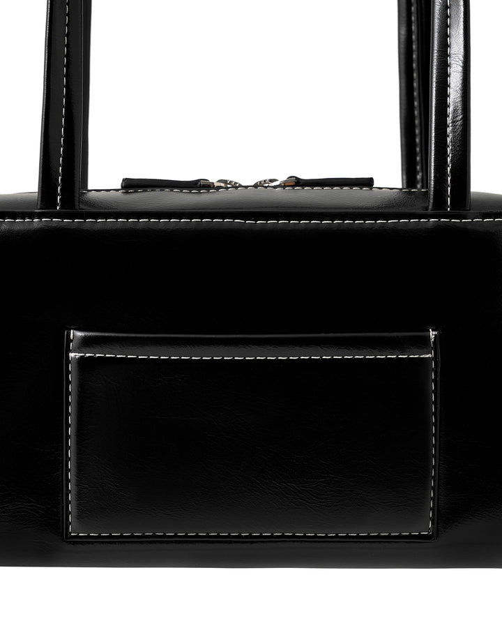 Stand Oil Post Bag — Square Box Shoulder Bag — Stitch Black
