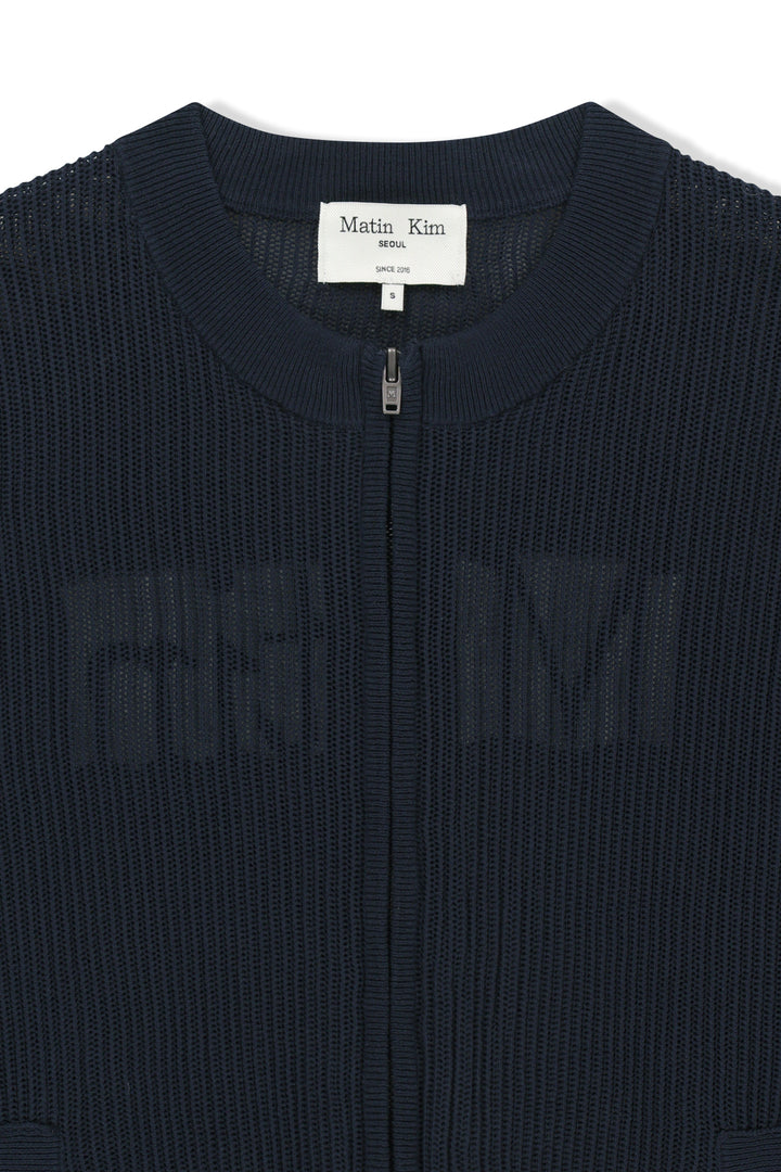 Matin Kim Back Logo Jacquard Mesh Knit Zip — Navy blue