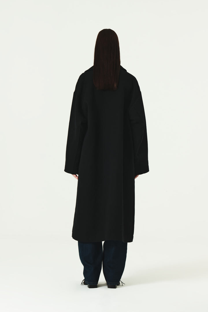 KIMMATIN Reversible Wool Cotton Oversized Coat — Black