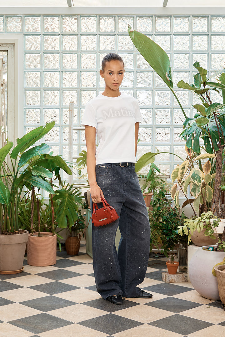 Matin Kim Back Line Point Soft Shiny Denim — Navy blue