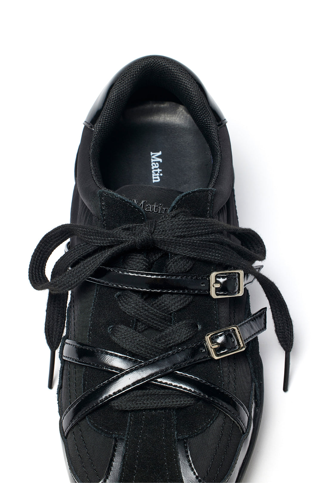 Matin Kim Cross Strap Suede Block Sneaker — Black