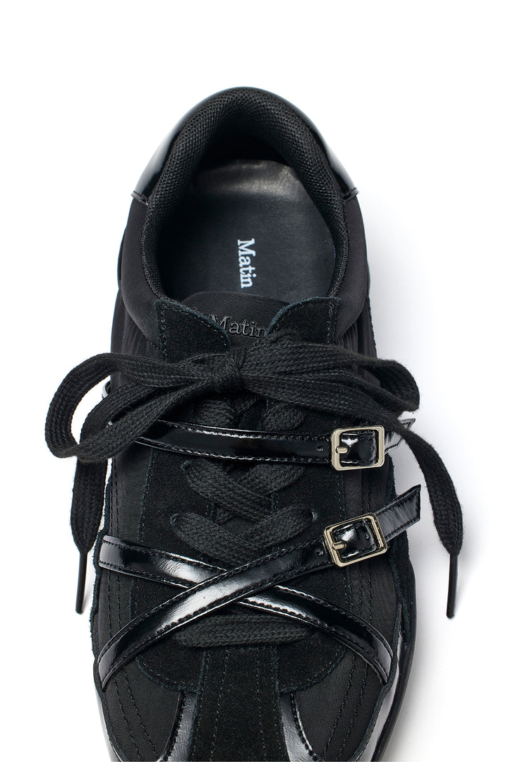 Matin Kim Cross Strap Suede Block Sneaker — Black