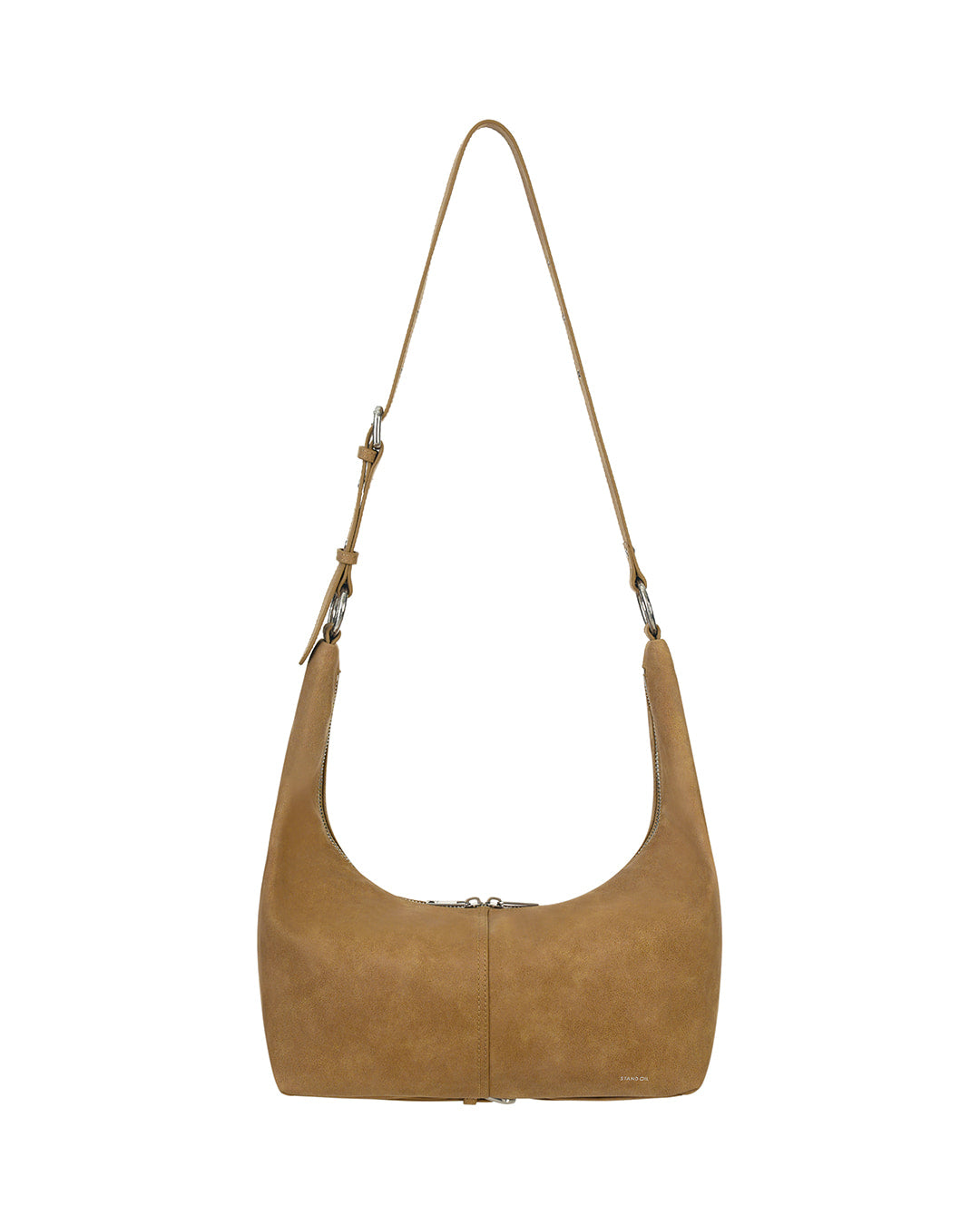 Stand Oil Tickle Bag — Glossy Half-Moon Crossbody — Camel