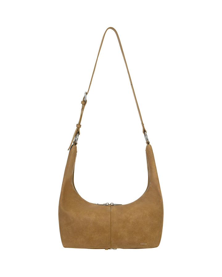 Stand Oil Tickle Bag — Glossy Half-Moon Crossbody — Camel