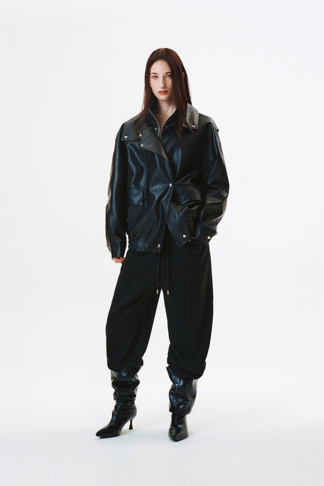 KIMMATIN Pocket Rivet Loose Fit Sweat Pants — Black