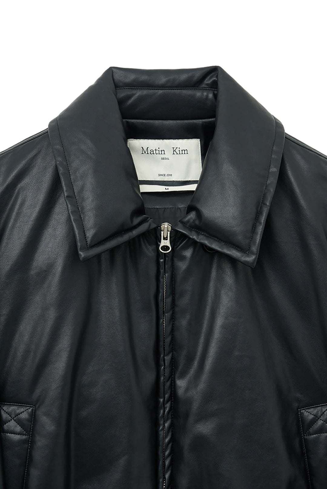 Matin Kim Faux Leather Down Jumper — Black
