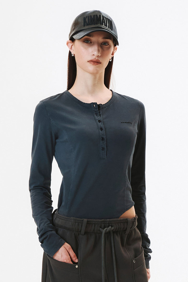 KIMMATIN Raw Cut Bodysuit Top — Charcoal