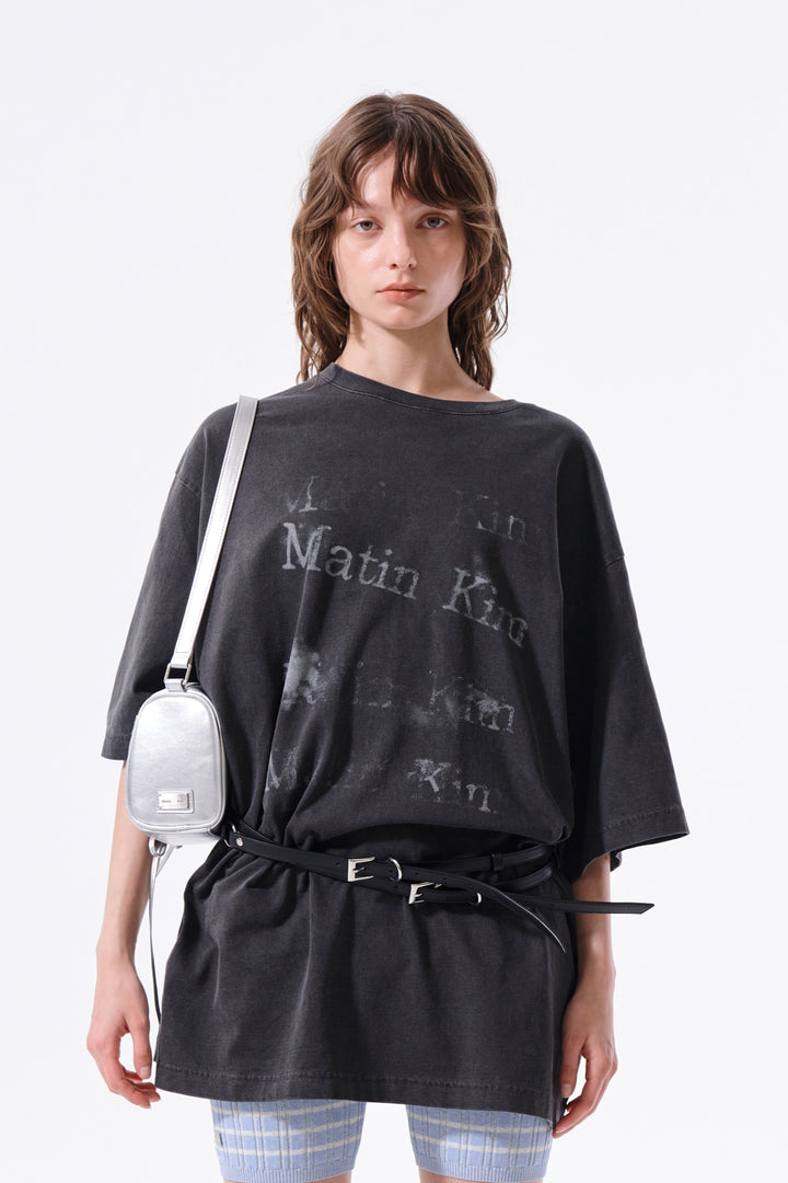 Matin Kim Pigment Graffiti Logo Tee — Charcoal