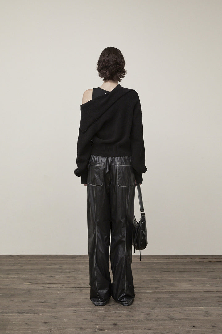 Matin Kim Glossy Banding Track Pants — Black