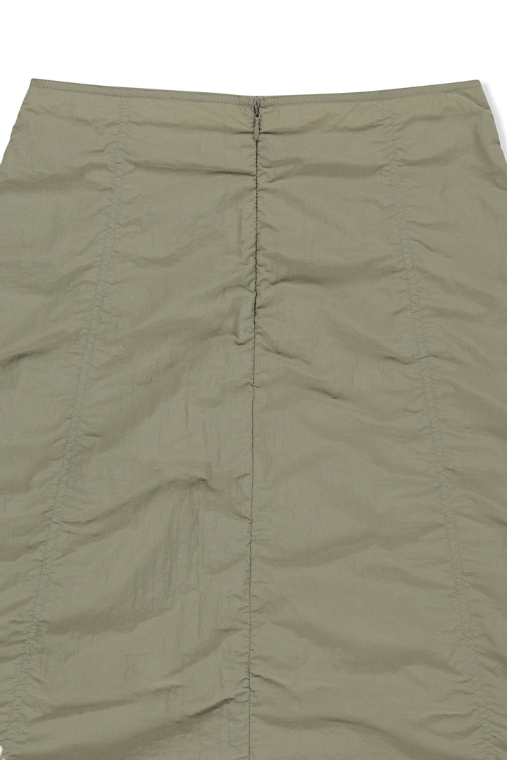 Matin Kim Nylon Shirring Midi Skirt — Khaki