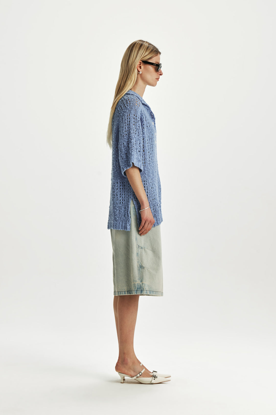 KIMMATIN Punching Knit Collar Top — Light Blue