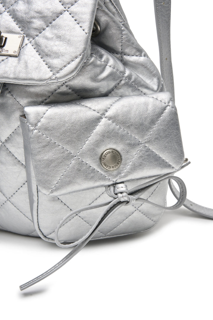 Matin Kim Double Pocket Quilting Mini Backpack — Silver