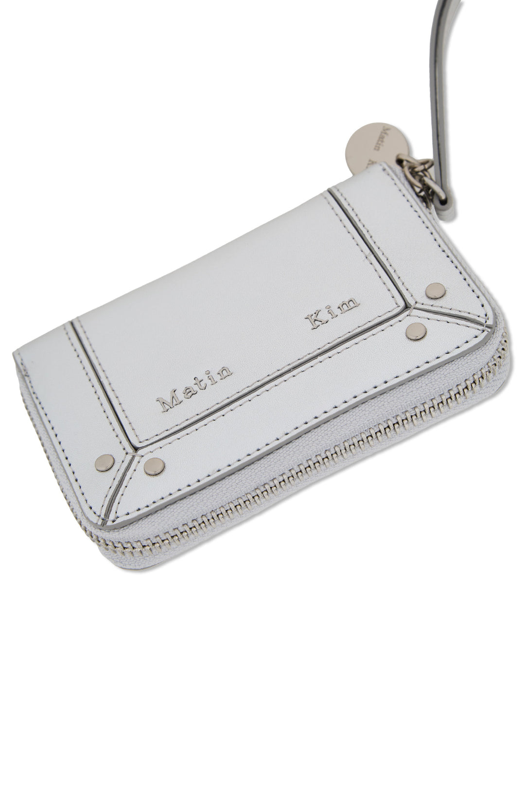 Matin Kim Steel Logo Rivet Compact Wallet — Silver