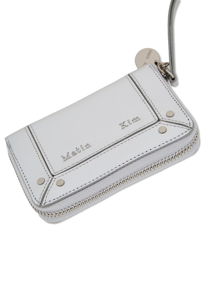 Matin Kim Steel Logo Rivet Compact Wallet — Silver