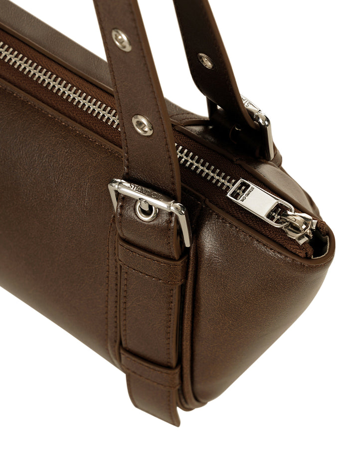 Stand Oil Boat Bag — Glossy Shoulder Crossbody — Brown