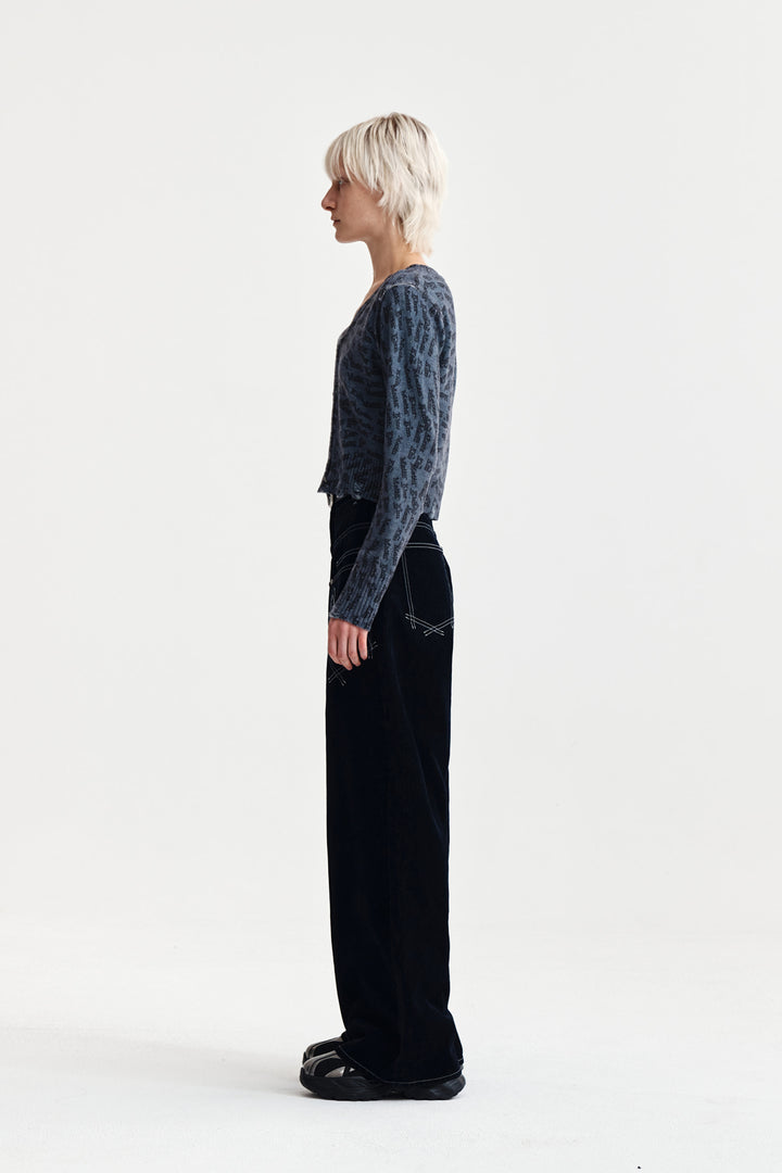 Matin Kim Reverse Velvet Wide Denim — Navy blue