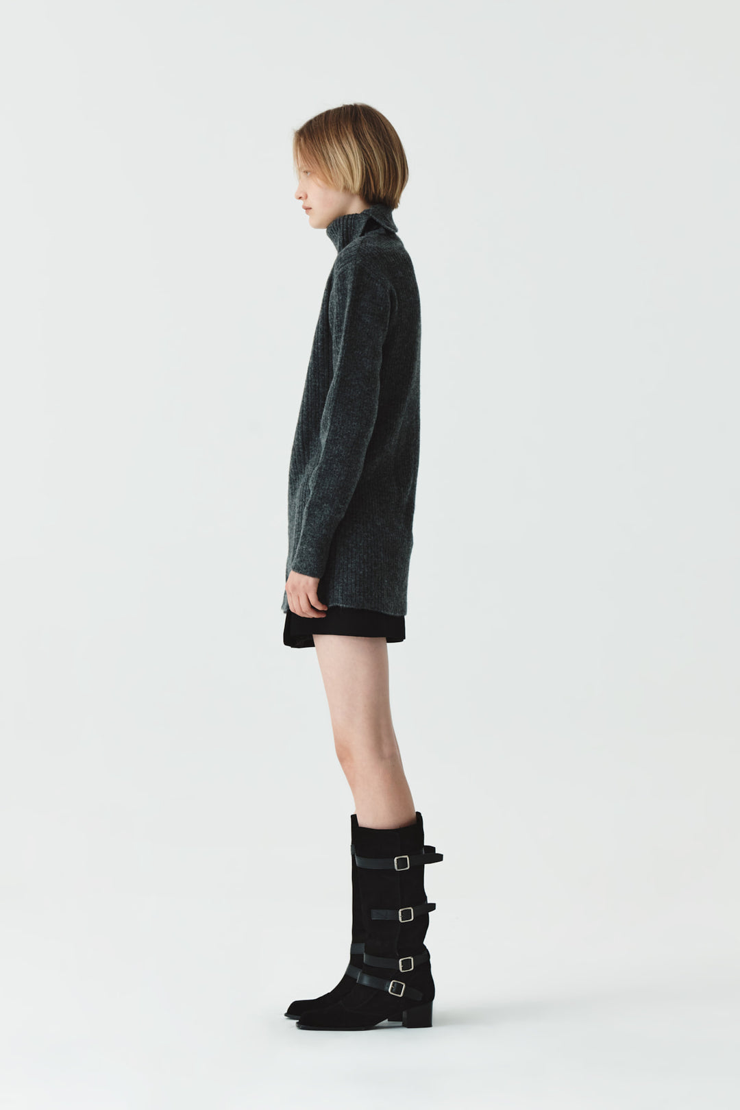 KIMMATIN Button Slit Knit Dress — Charcoal