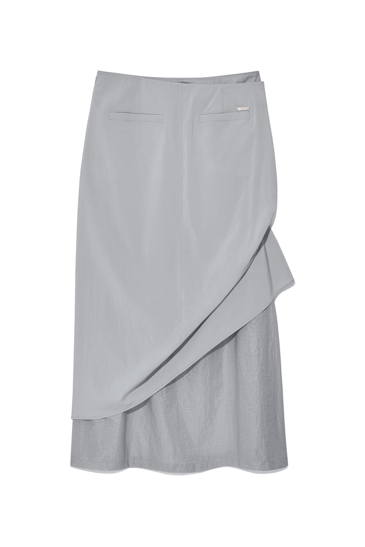 Matin Kim Shirring Layered Maxi Skirt — Light Grey