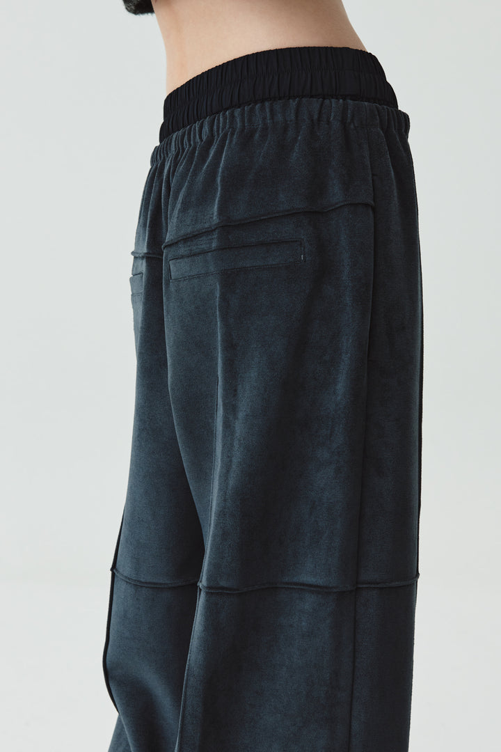 KIMMATIN Velour Pintuck Banding Pants — Gray
