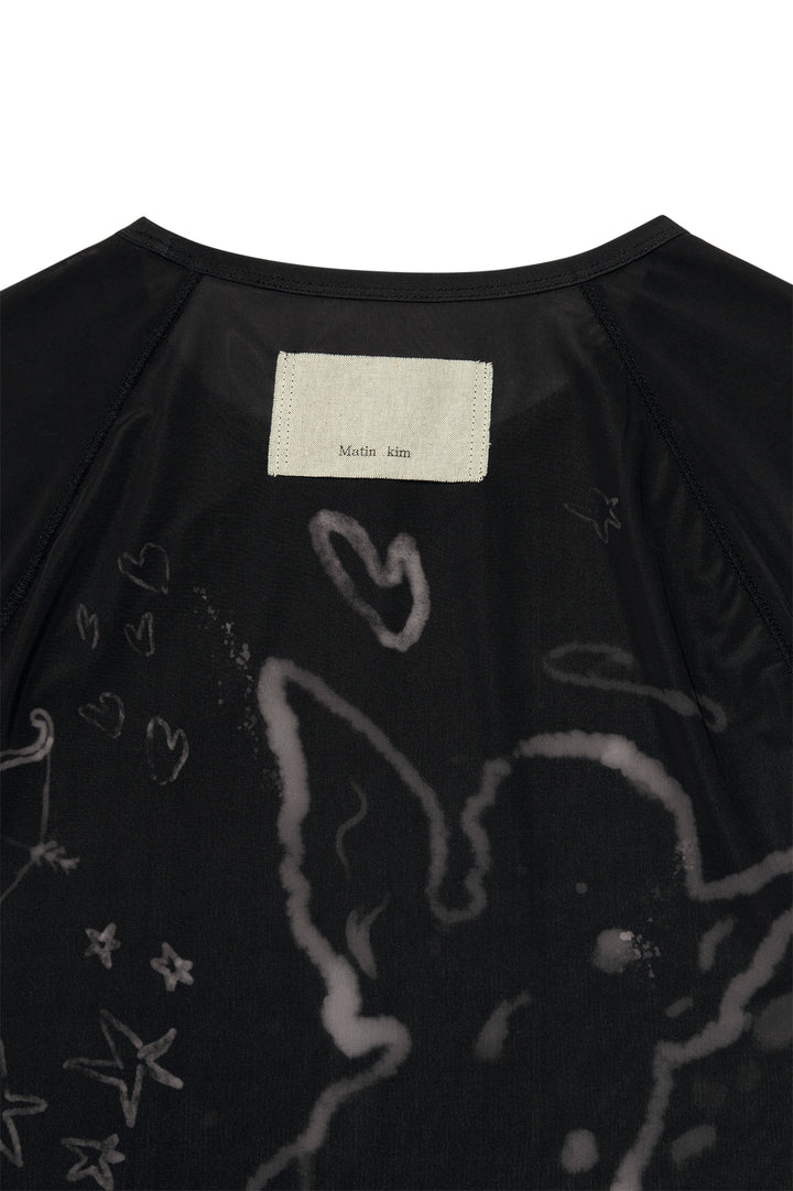Matin Kim See Through Printing Top — Black