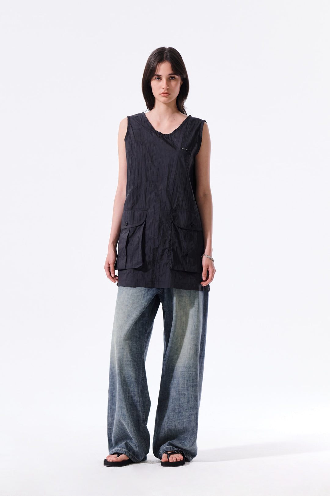 Matin Kim Raw Edge Patch Pocket Sleeveless Dress — Black