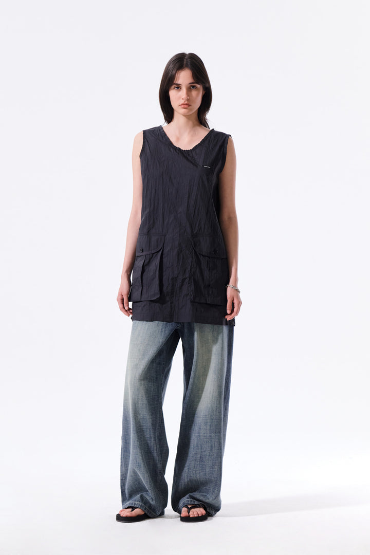 Matin Kim Raw Edge Patch Pocket Sleeveless Dress — Black