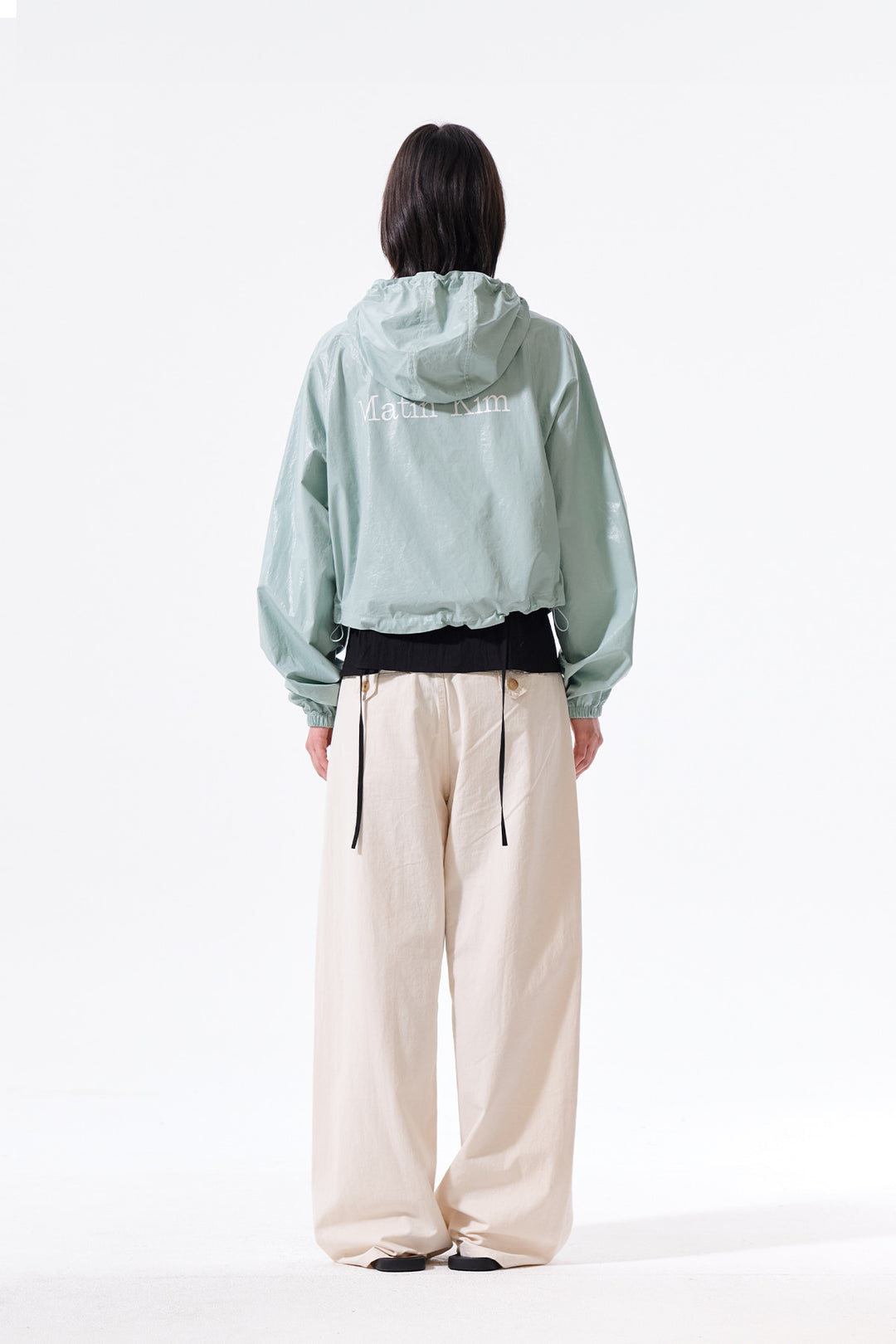 Matin Kim Crop Hoody Coating Jumper — Mint