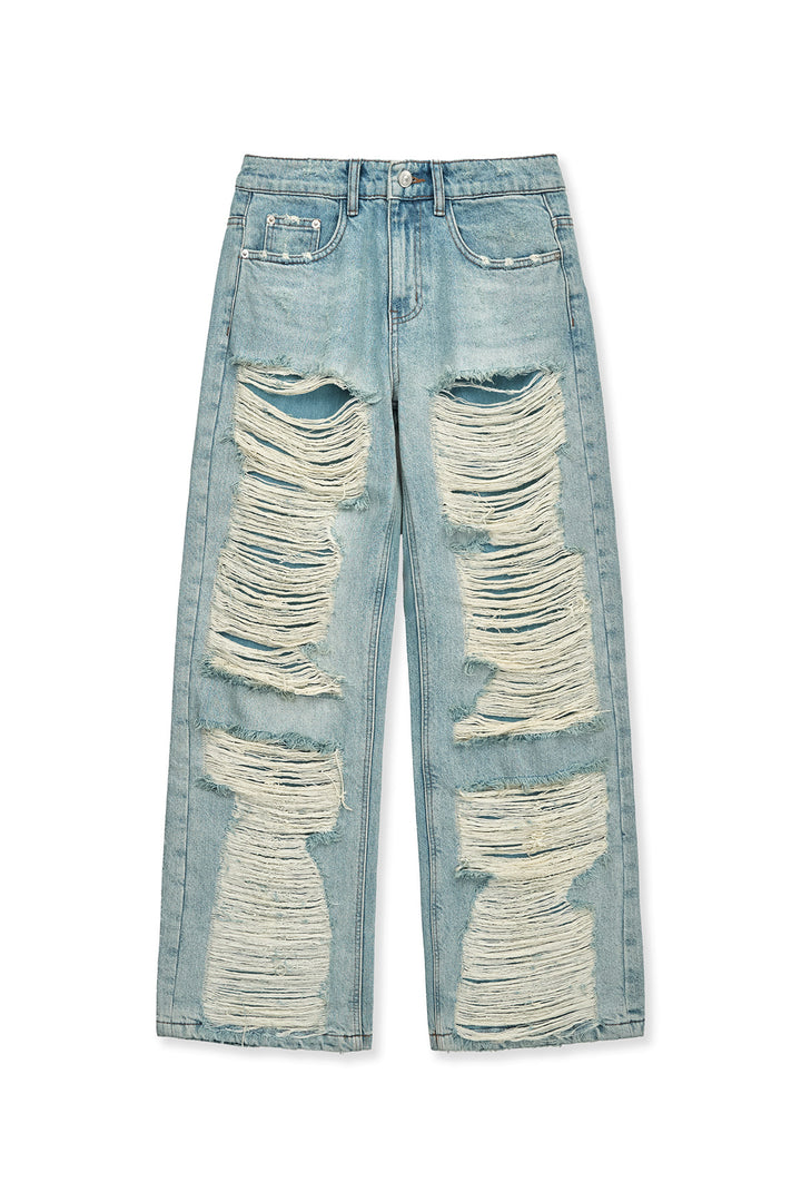 Matin Kim Heavy Destroyed Denim Pants — Light Blue
