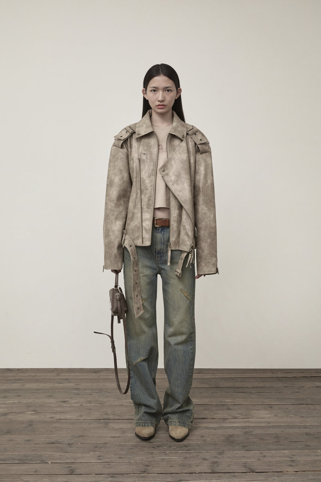Matin Kim Semi Boots Cut Washed Denim — Blue