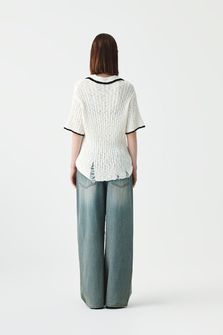KIMMATIN Half Zip Slub Pique Knit Top — Ivory