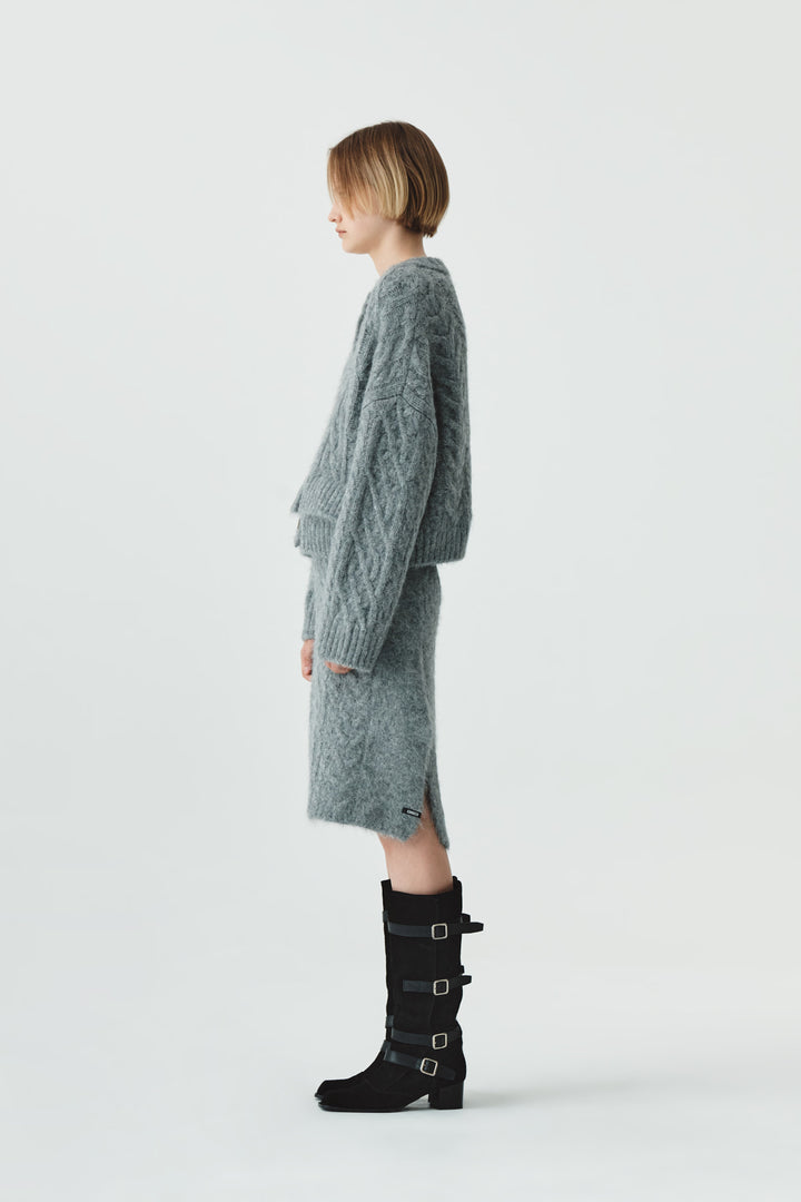 KIMMATIN Wide Cable Midi Knit Skirt — Gray