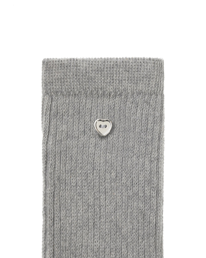 Stand Oil Heart Button Knee Socks — Gray