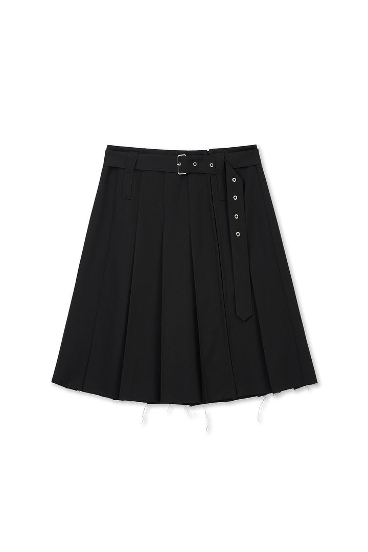 Matin Kim Belted Slit Pleat Skirt — Black