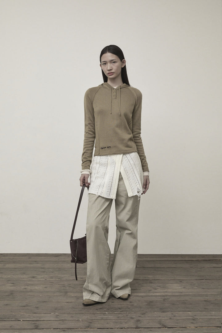 Matin Kim Button Hoody Raglan Knit — Khaki