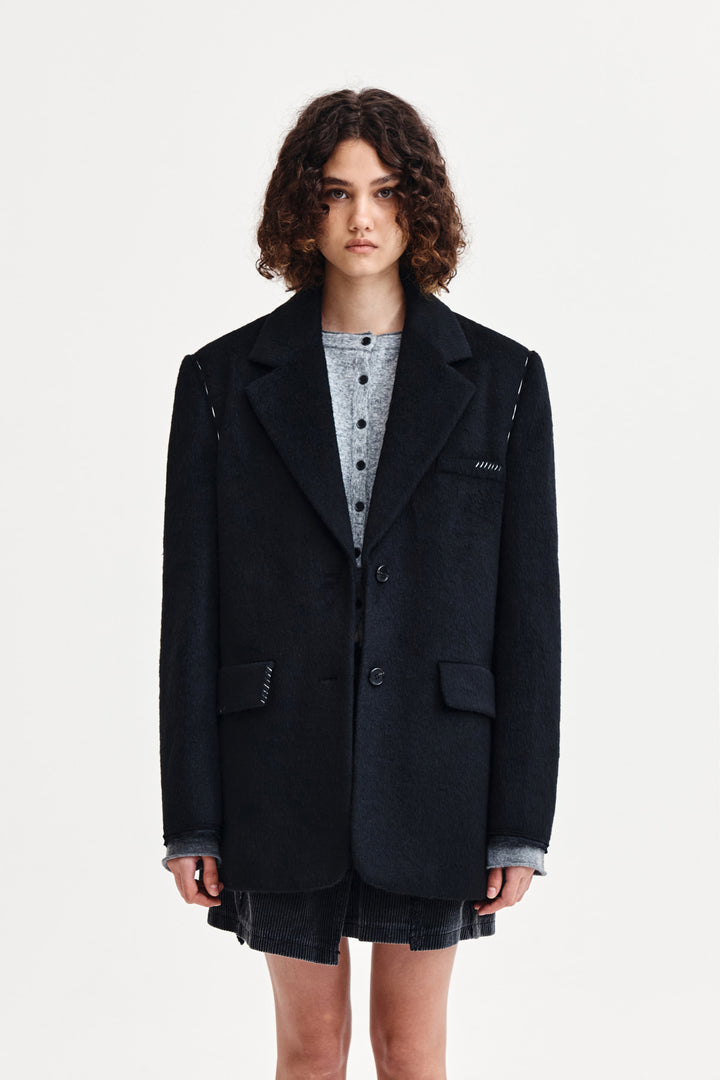 Matin Kim Hairy Overfit Stitch Single Jacket — Black