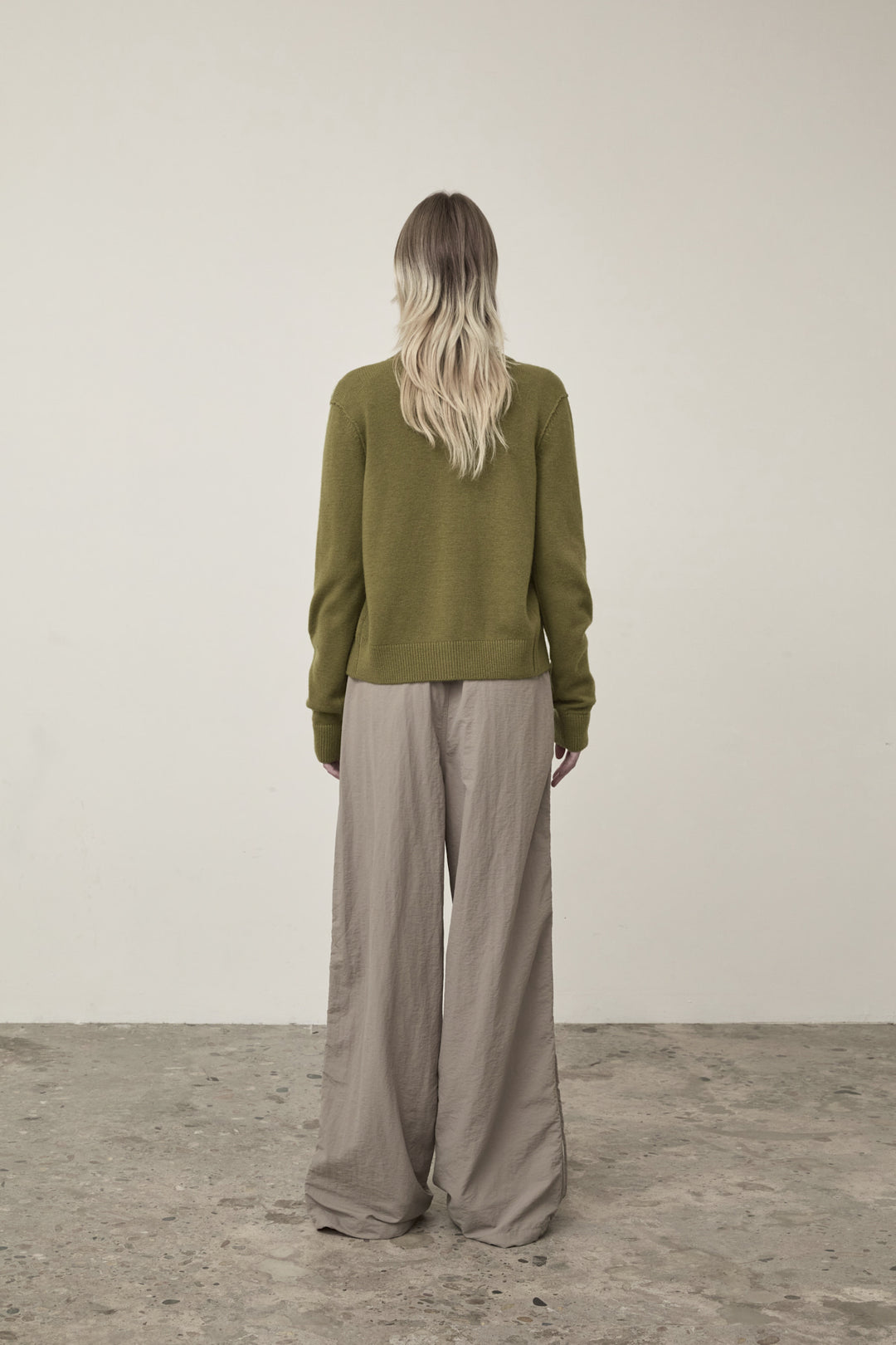 Matin Kim Cashmere Blended Round Knit Cardigan — Olive