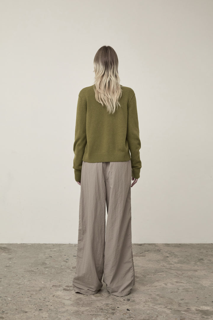 Matin Kim Cashmere Blended Round Knit Cardigan — Olive