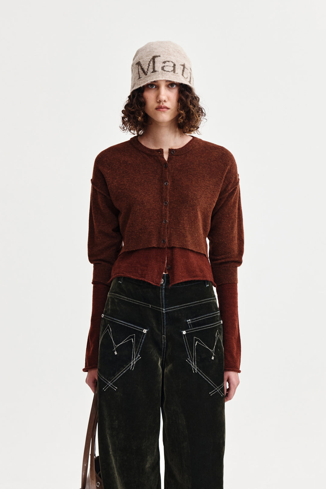 Matin Kim Layered Texture Knit Cardigan — Brown