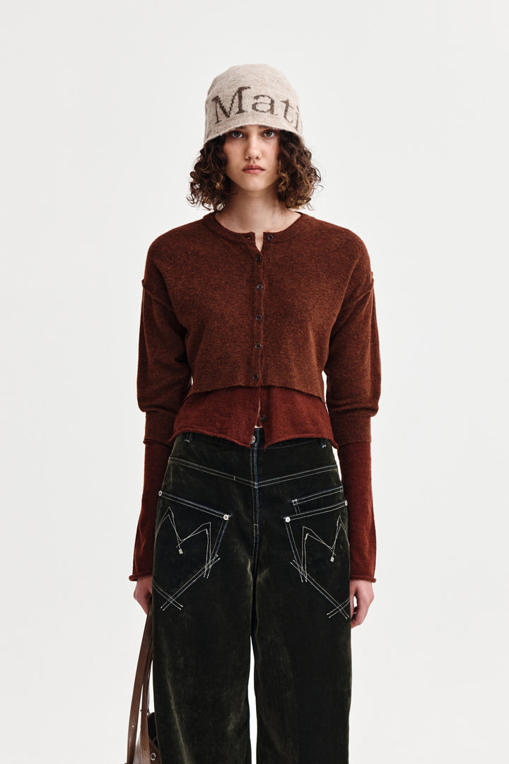 Matin Kim Layered Texture Knit Cardigan — Brown