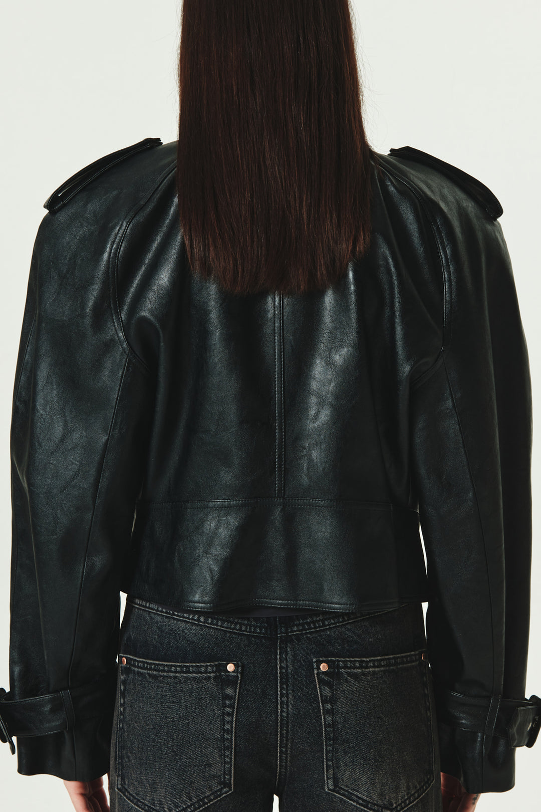 KIMMATIN Raglan Crop Leather Jumper — Black