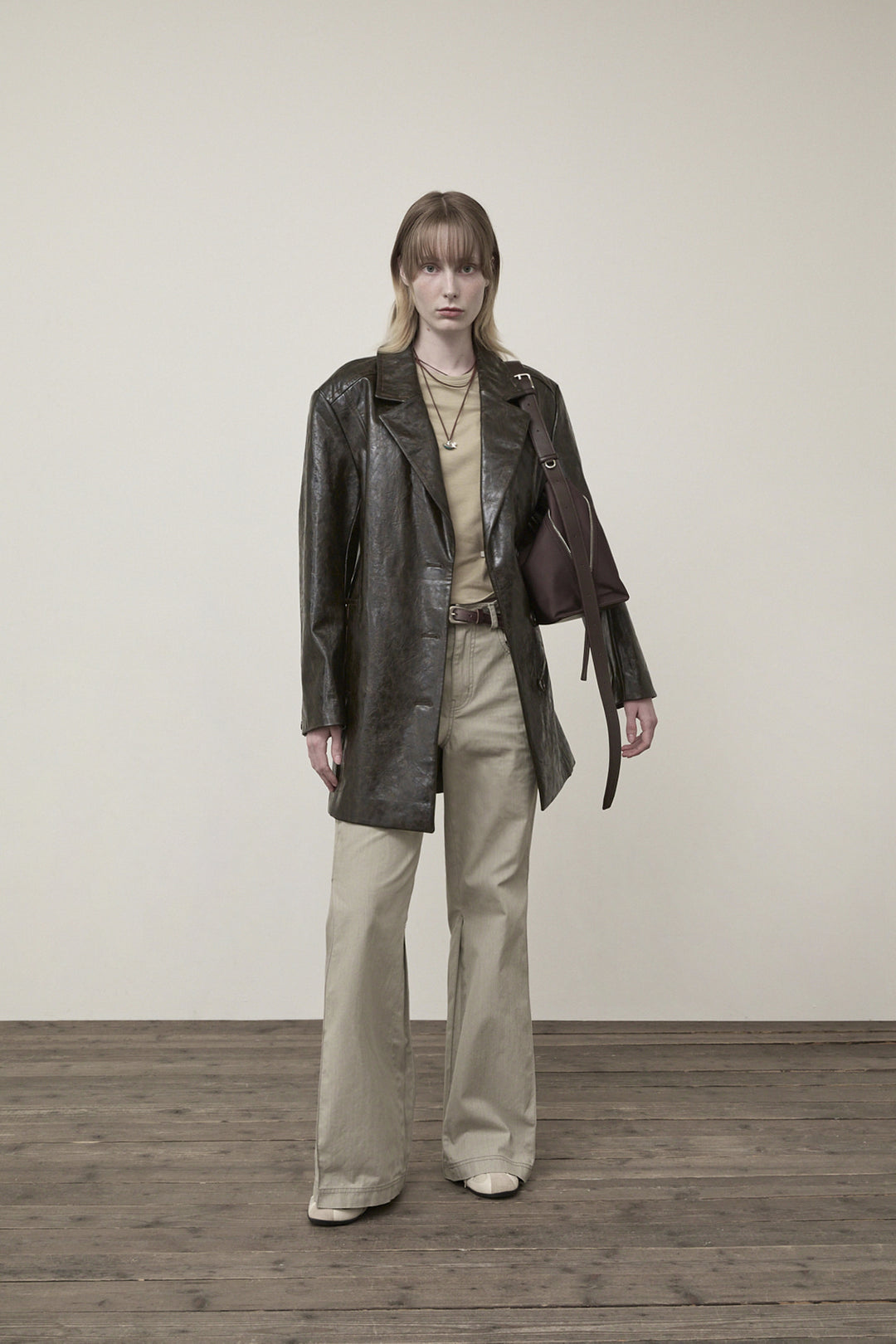 Matin Kim Faux Leather Half Double Jacket — Brown