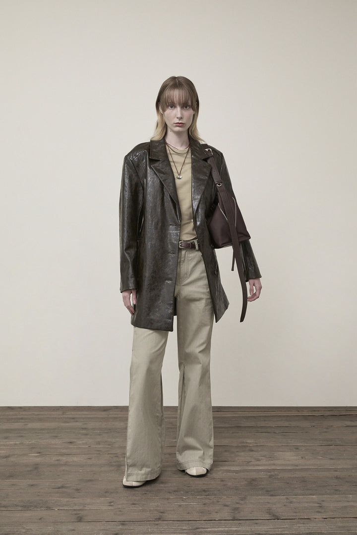 Matin Kim Faux Leather Half Double Jacket — Brown