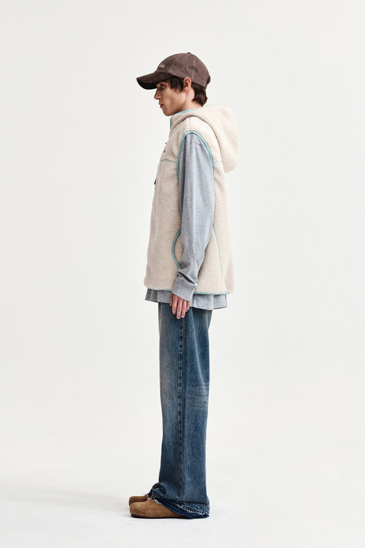 Matin Kim Fleece Hoody Vest — Ivory