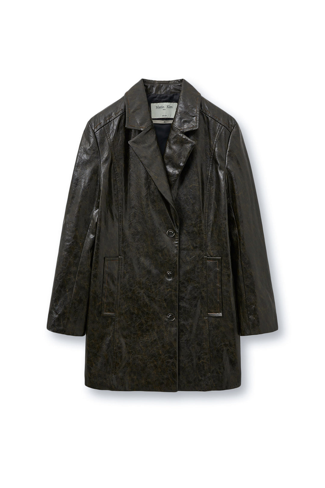 Matin Kim Faux Leather Half Double Jacket — Brown